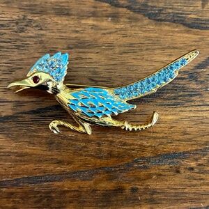 VTG Roadrunner Blue Rhinestone Brooch